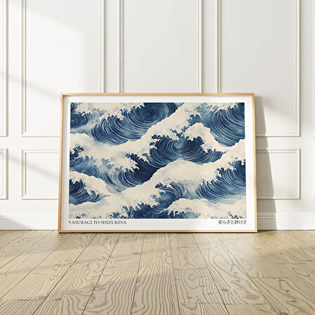 Mavi Japandi Duvar Sanatı, Mavi Dalgalar Japon Posteri, Wabi Sabi Duvar Sanatı