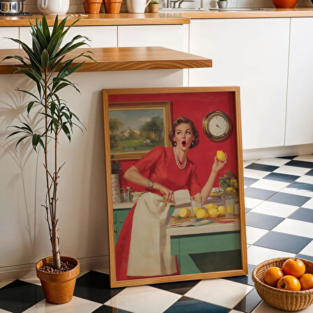 Retro Ev Hanımı Limonata Sanatı: 1950'ler Mutfak Kokteyl Posteri ( & )