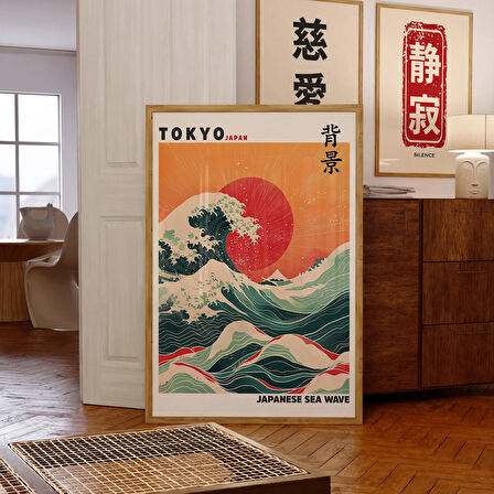 Japon Deniz Dalgası Poster, Kırmızı Güneşli Tokyo Duvar Sanatı, Modern Büyük Dalga