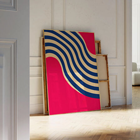 Pembe Soyut Dalgalı Çizgi Sanatı: Modern Lacivert Krem Poster (& Dosyalar)
