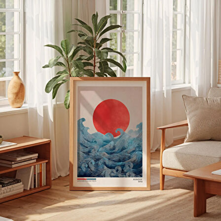 Japandi Dalga Sanatı: Soyut Güneş, Wabi Sabi Dekoru ( & )