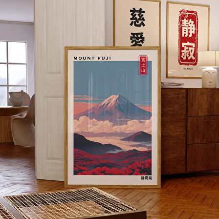 Fuji Dağı: Kırmızı Çiçekli Japon Manzarası (, / Dosya)