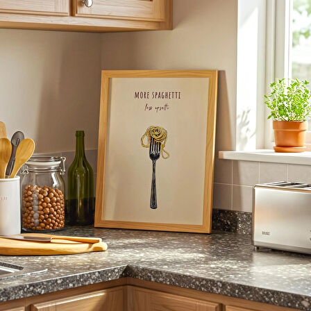 Daha Fazla Spagetti Posteri, Makarna, Makarna Sever Posteri, İtalyan Mutfak Sanatı, Makarna Duvar Sanatı, Yemek Sanatı