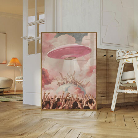 Pembe Ufo Bilimkurgu Posteri, Estetik Bilimkurgu Duvar Sanatı, Duvar Sanatı