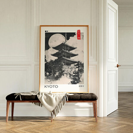 Siyah Beyaz Kyoto Tapınağı Posteri, Japon Estetiği, Japon Duvar Sanatı, Japandi Duvar Sanatı