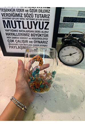 2 Adet / 300 ml - Çiçekli Çift Cidarlı Şeffaf Espresso Cam Bardak Ofis Ev Kahve