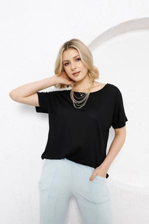 Kadın Bebe Mavi Salaş Sırt Açık Detaylı Oversize Tunik Tshirt Njram20