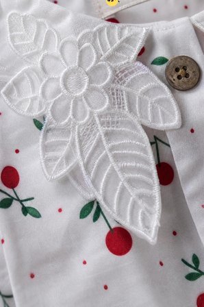 Kız Çocuk Beyaz Kiraz Desenli Bebek Yaka Pamuklu Yazlık Elbise