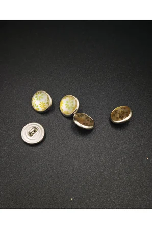 12 Adet 11 mm 18 Boy Çiçek Desenli Metal Ayaklı Düğme Seti