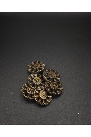 Vintage Tarz Güneş Desenli Metal Düğme -6 adet 20 mm Gold Siyah Kaplama