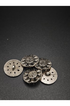 Vintage Tarz Güneş Desenli Metal Düğme 6 adet 20 mm Silver Siyah Kaplama