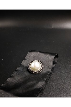 Antik Silver Çerçeveli İnci Detaylı Saten Düğme 6 Adet 25 mm 40 boy
