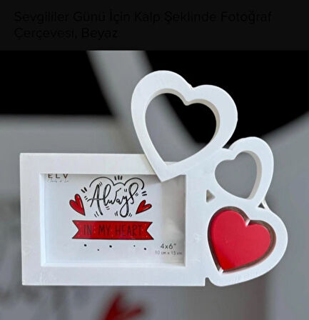 Sevgililer İçin Kalp Şeklinde Fotoğraf Çerçevesi, Beyaz 26*20 CM