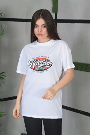 Nnstartshopping  Unisex Baskılı Oversize T-Shirt - Beyaz