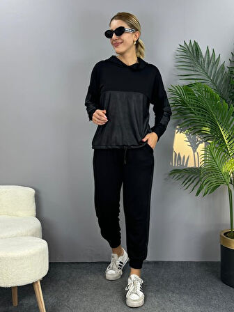 Nnstartshopping  Kadın Uzun Kollu Kapüşonlu Oversize Sweat Ve Pantolon Ikili Takım