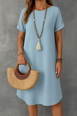 Nnstartshopping  Kadın Kısa Kollu Kayık Yaka Bürümcük Elbise