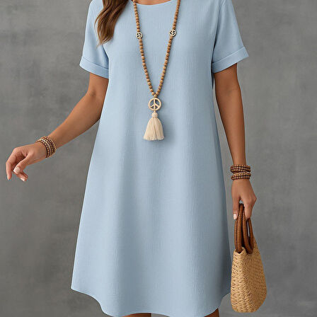 Nnstartshopping  Kadın Kısa Kollu Kayık Yaka Bürümcük Elbise