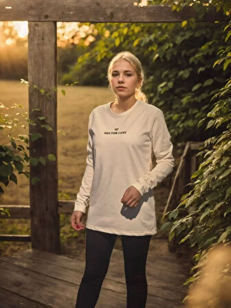 Nnstartshopping  Unisex Bisiklet Yaka Uzun Kollu T-Shirt - Beyaz
