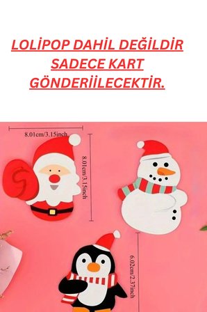 10 Adet Noel Figürlü Şeker Kartı – Penguen, Kardan Adam – Yılbaşı Hediyelik Kart Seti