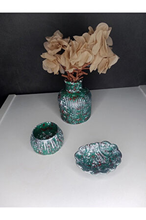 Nostaljik Vazo Mumluk Takımı Vintage Dekoratif Biblo Obje