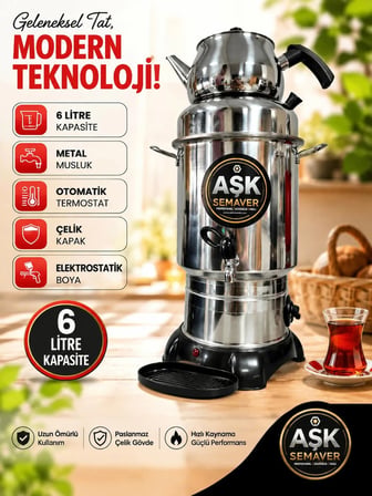 nostaljı aşk semaver 6 litre krom