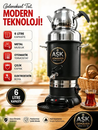nostalji aşk semaver 6 litre siyah