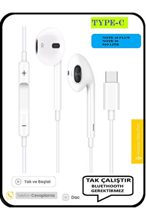 Samsung Galaxy Note 10 Plus Note 10 S10 Lite Kulaklık Type C Uyumlu Kablolu Kulaklık  Tak Çalıştır