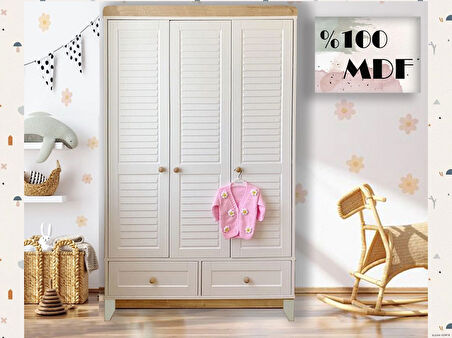 %100 MDF Nova 3 Kapılı Bebek & Çocuk Gardırop
