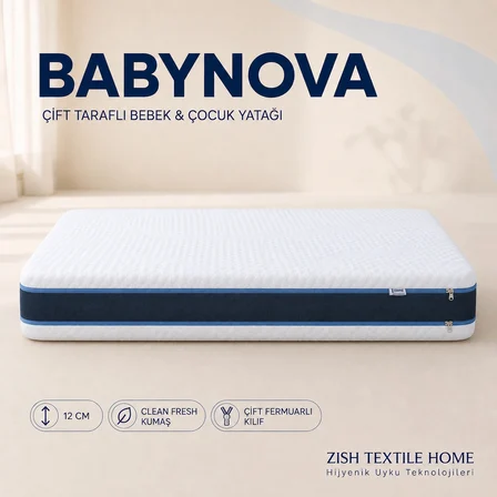 BABYNOVA Sünger Bebek ve Çocuk Yatağı | Çift Fermuarlı Yıkanabilir Kılıf | Beşik, Park Yatak | 12 cm