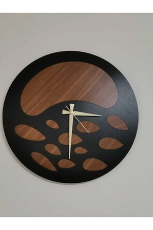 NOVA SERİSİ MODERN DEKORATİF DUVAR SAATİ 50 x 50 cm SİYAH CEVİZ RENK SESSİZ AKAR MEKANİZMA