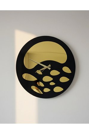 NOVA SERİSİ MODERN DEKORATİF DUVAR SAATİ 50 x 50 cm SİYAH GOLD RENK SESSİZ AKAR MEKANİZMA