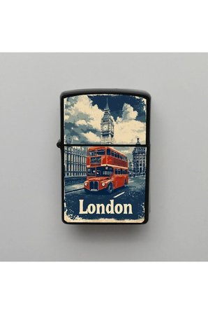 İngiltere Londra London Bus Benzinli Siyah Çakmak (Magnet Hediye)