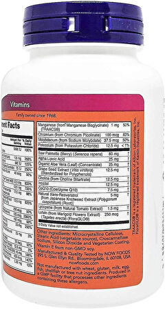 NOW Foods ADAM Superior Men's Multivitamin Saw palmetto+Choline+Zinc+Copper+Molybdenum+CoQ10+trans-Resveratrol