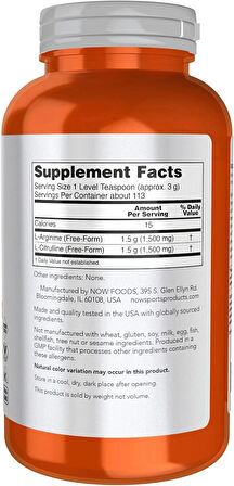 NOW Foods Sports Arginine(Arjinin)&Citrulline Amino Acids Powder 340 g