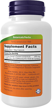 Now Foods Artichoke Liver Digestive Health Extract (Enginar) 450mg, Veg 90 caps