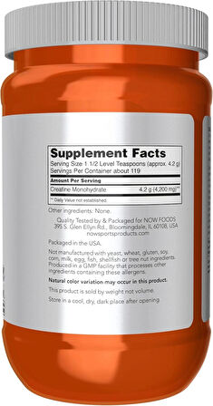 NOW Foods Sports Micronized Creatine Monohydrate 500 Gram - 119 Servis