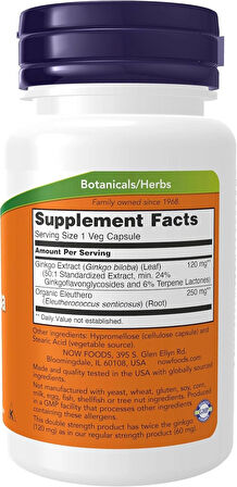 NOW Foods Supplements, Ginkgo Biloba Supports Brain Health 120 mg Double Strength 50 Veg Caps