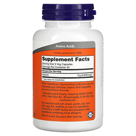 NOW Foods Glycine Amino Neuro Nervous system 1,000 mg 100 Veg Caps