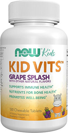 NOW Foods, Kid Vits Vitamin™, Grape Splash, 120 Çiğnenebilir Tablet (+4 Yaş Çocuk vitamini)