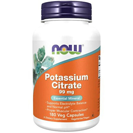 NOW Potassium(Potasyum) Citrate Electrolyte Balance and Normal pH Essential Mineral 180 veg Caps
