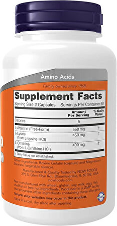 NOW Foods Tri-Amino with L-Arginine(Arjinin) L-Ornithine(Ornitin) L-Lysine(Lizin)  120 Caps