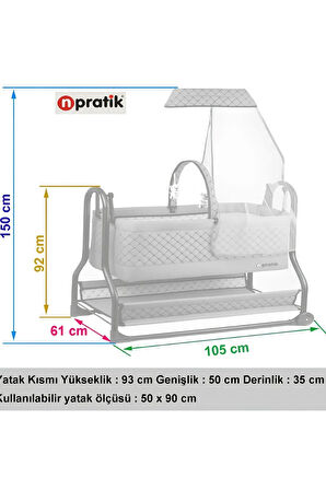 Npratik Lüx Bebek Beşiği Nenni Silinebilir Portatif Sallanır Sepet Beşik Hamak Beşik