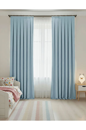 Narden Model Buz mavisi Sade Soft Fon Perde 1x3 Sık Pile - Şık ve Modern Tasarım