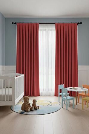 Narden Model Kırmızı Sade Soft Fon Perde 1x3 Sık Pile - Şık ve Modern Tasarım