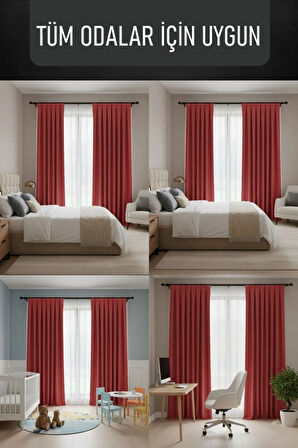 Narden Model Kırmızı Sade Soft Fon Perde 1x3 Sık Pile - Şık ve Modern Tasarım