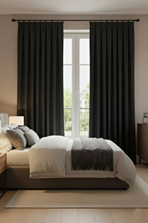 Narden Model Siyah Sade Soft Fon Perde 1x3 Sık Pile - Şık ve Modern Tasarım
