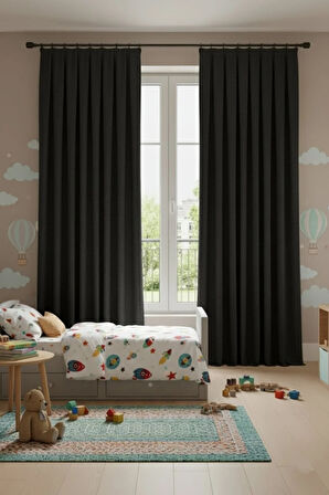 Narden Model Siyah Sade Soft Fon Perde 1x3 Sık Pile - Şık ve Modern Tasarım