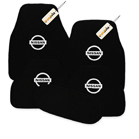 Siyah Renk Nissan Logolu Araca Özel Halı Paspas Seti – 5 Parça, Kaymaz, Dayanıklı, Kolay Temizlik