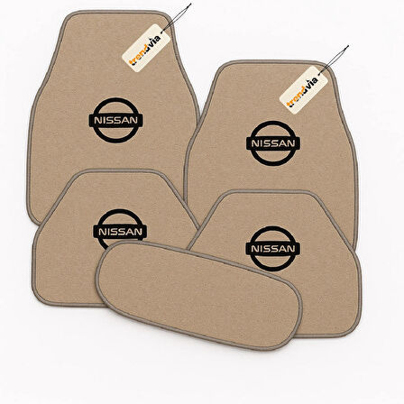 Bej Renk Nissan Logolu Araca Özel Halı Paspas Seti – 5 Parça, Kaymaz, Dayanıklı, Kolay Temizlik