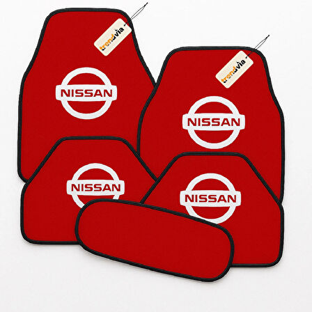 Kırmızı Renk Nissan Logolu Araca Özel Halı Paspas Seti – 5 Parça, Kaymaz, Dayanıklı, Kolay Temizlik
